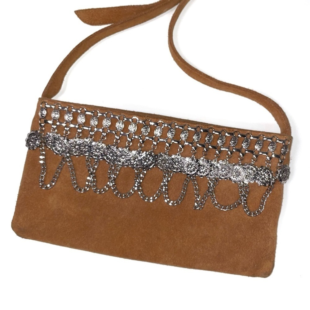 Express Suede Leather Crossbody Southwestern Chain Detail Boho Festival